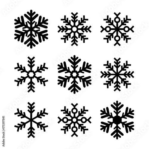 Black Snowflakes Set Isolated - Christmas  Winter  Cold