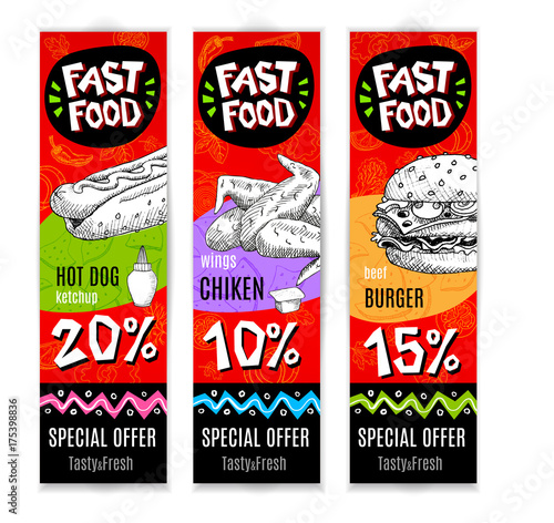 Fastfood colorful modern banners set. photo