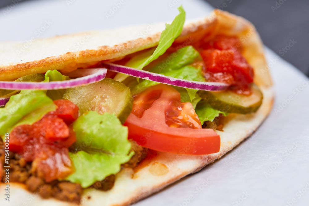 sandwich wrap with meat and vegetables sandwich wrap with meat and vegetables