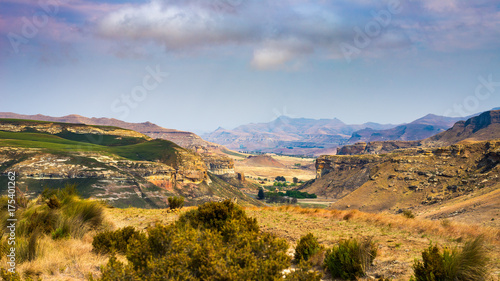 Valleys, canyons and rocky cliffs at the majestic Golden Gate Highlands National Park, dramatic landscape, travel destination in South Africa.