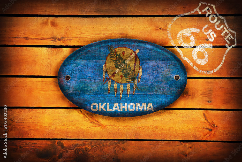 Oklahoma flag and shield of Route 66.