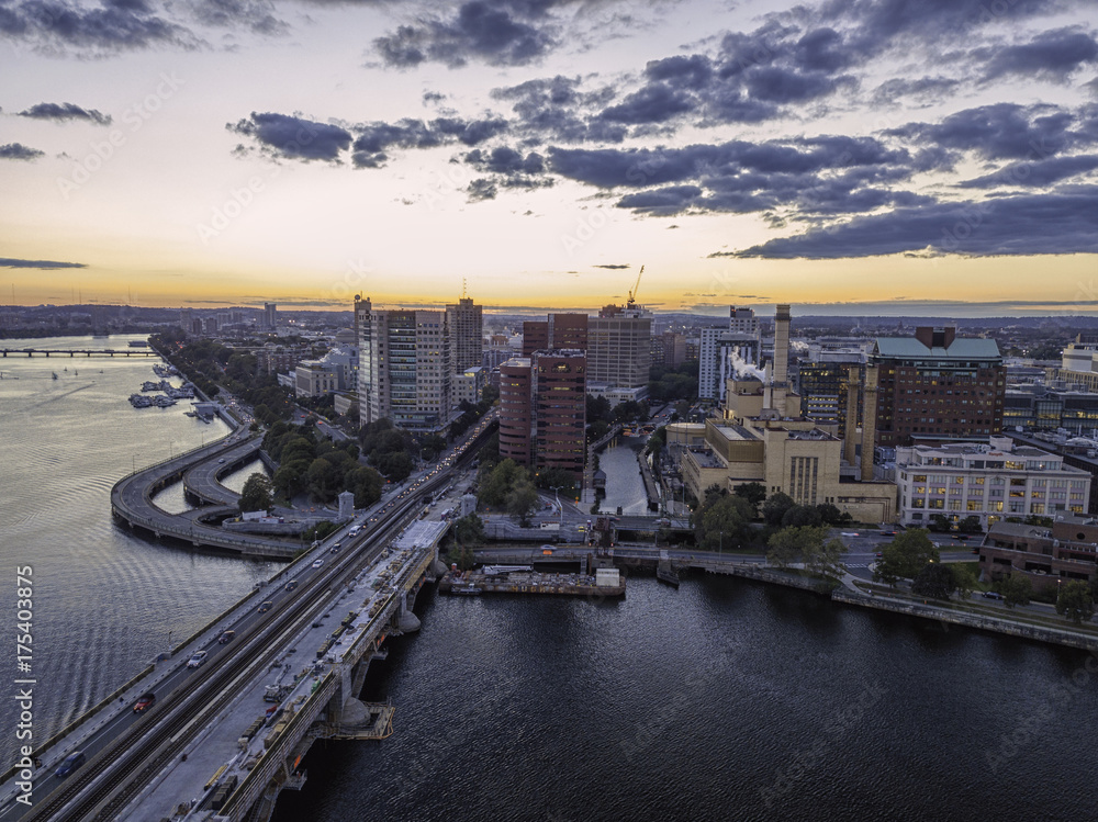 Fototapeta premium Back Bay Boston in Massachusetts, USA, Skyline of downtown on a Summer, Aerial view
