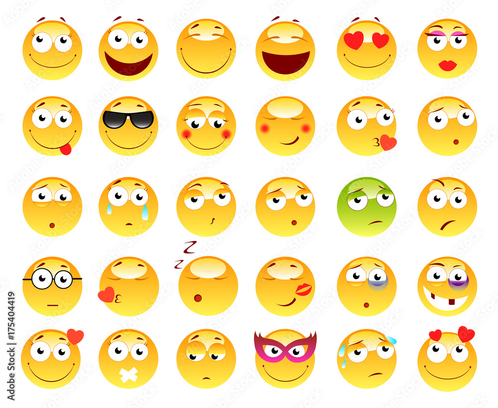 Set of 3d cute Emoticons. Emoji and Smile icons. Isolated on white background. vector illustration. Set of 3d cute Emoticons. Emoji and Smile icons. Isolated on white background. vector illustration.