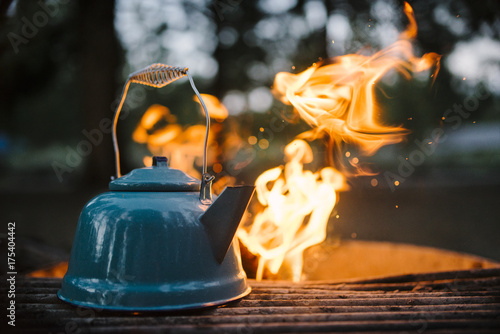 Tea pot at campfire