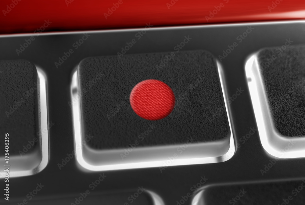 Macro Of A Black Record Button Of A Black Remote Control With Backlight Macro Of A Black Record Button Of A Black Remote Control With Backlight