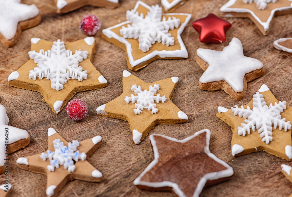 Gingerbread cookies on a wooden background Gingerbread cookies on a wooden background