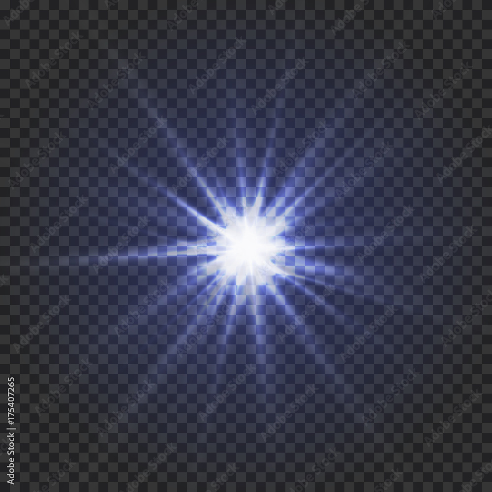 Star on a transparent background, blue shining star, Vector glowing light effect star,Abstract image of lighting flare