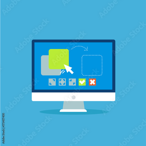 Drag and drop banner. Computer with the program and site configuration settings functions