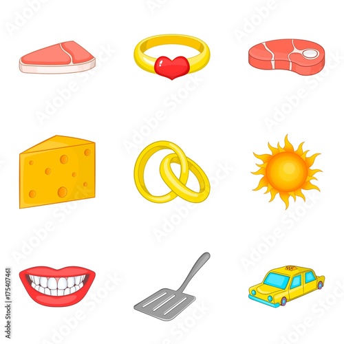 Lovely dinner icons set, cartoon style