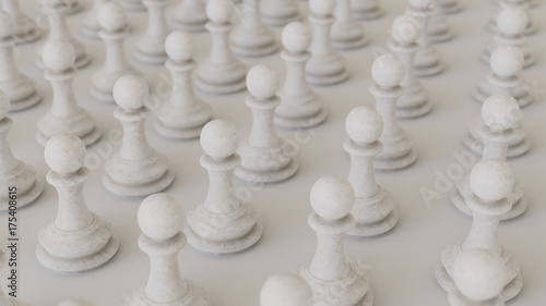 фотографія Uniformly packed grid of white Chess pawns under neutral studio lighting