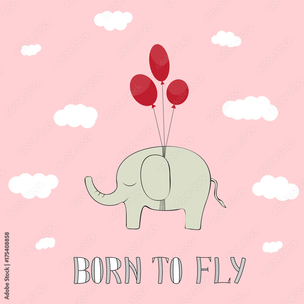 Flying Elephant on a balloon. Design for children. Flying Elephant on a balloon. Design for children.