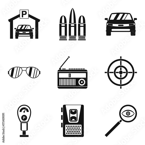 Action movie icons set, simple style