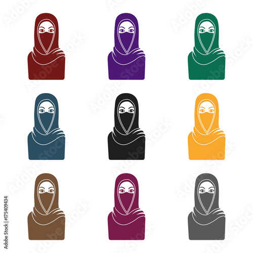 Niqab icon in black style isolated on white background. Religion symbol stock vector illustration.