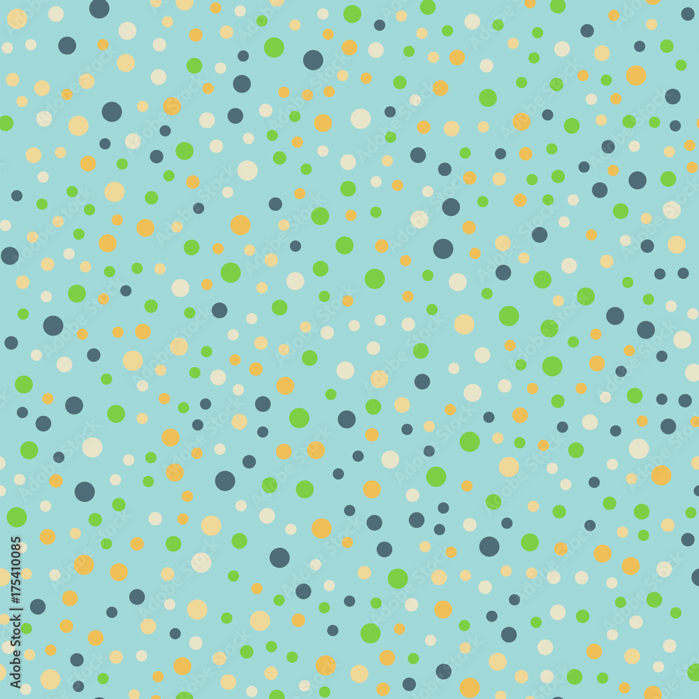 Colorful polka dots seamless pattern on bright 13 background. Memorable classic colorful polka dots textile pattern. Seamless scattered confetti fall chaotic decor. Abstract vector illustration. Colorful polka dots seamless pattern on bright 13 background. Memorable classic colorful polka dots textile pattern. Seamless scattered confetti fall chaotic decor. Abstract vector illustration.