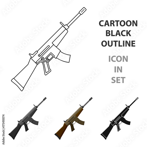 Military assault rifle icon in cartoon style isolated on white background. Military and army symbol stock vector illustration