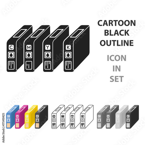 Ink cartridges in cartoon style isolated on white background. Typography symbol stock vector illustration.