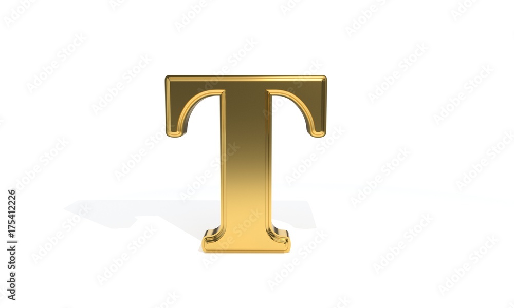 T gold colored alphabet, 3d rendering T gold colored alphabet, 3d rendering