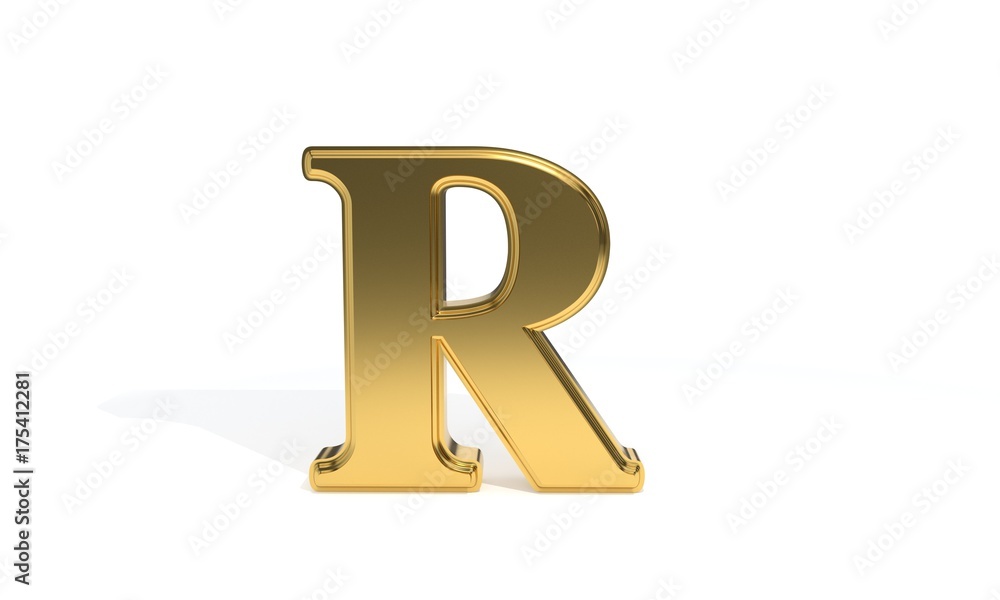 R gold colored alphabet, 3d rendering R gold colored alphabet, 3d rendering