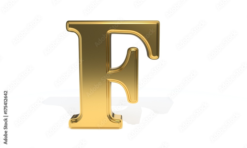 F gold colored alphabet, 3d rendering F gold colored alphabet, 3d rendering
