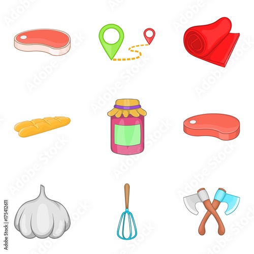 Beef tenderloin icons set, cartoon style