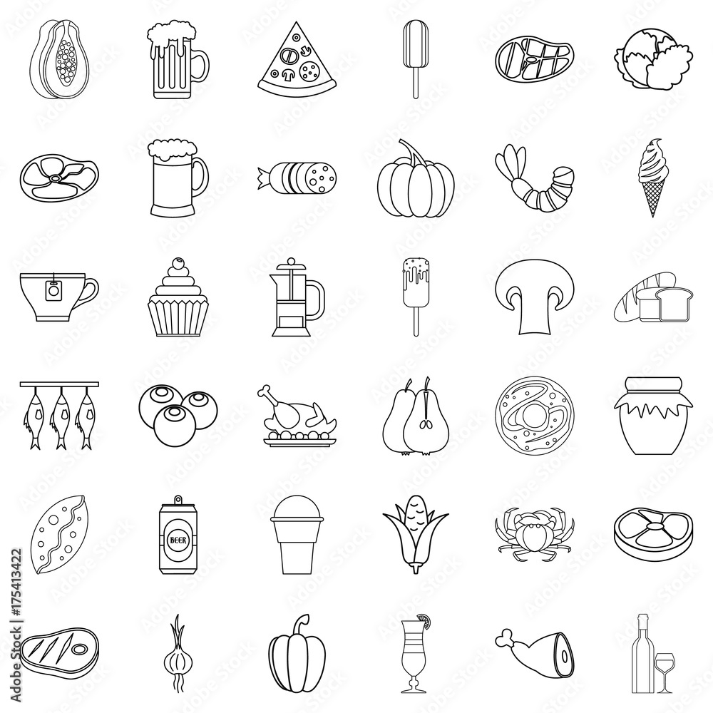 Drink icons set, outline style Drink icons set, outline style