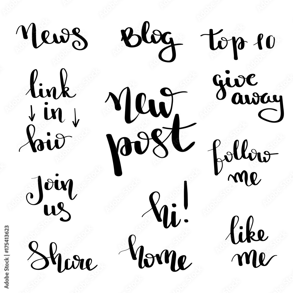 Social network follow me banner designs set. Calligraphy hand drawn text for bloggers. Blog lettering. Social network follow me banner designs set. Calligraphy hand drawn text for bloggers. Blog lettering.