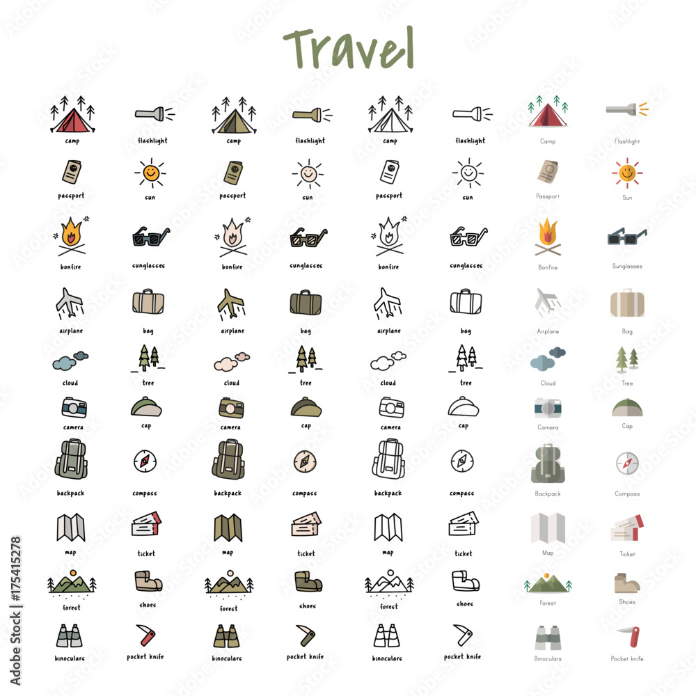 Plakat Illustration drawing style of camping icons collection
