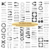 The black arrows. The collection is strict and laconic arrows in black for Your design. 84 arrows and arrow-shaped element. Black flat icons of arrows. The arrow logo. Vector illustration