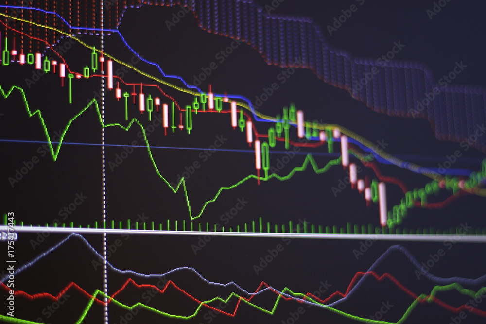 Stock market graph and bar chart price display. Background with currency bars and candles Stock market graph and bar chart price display. Background with currency bars and candles