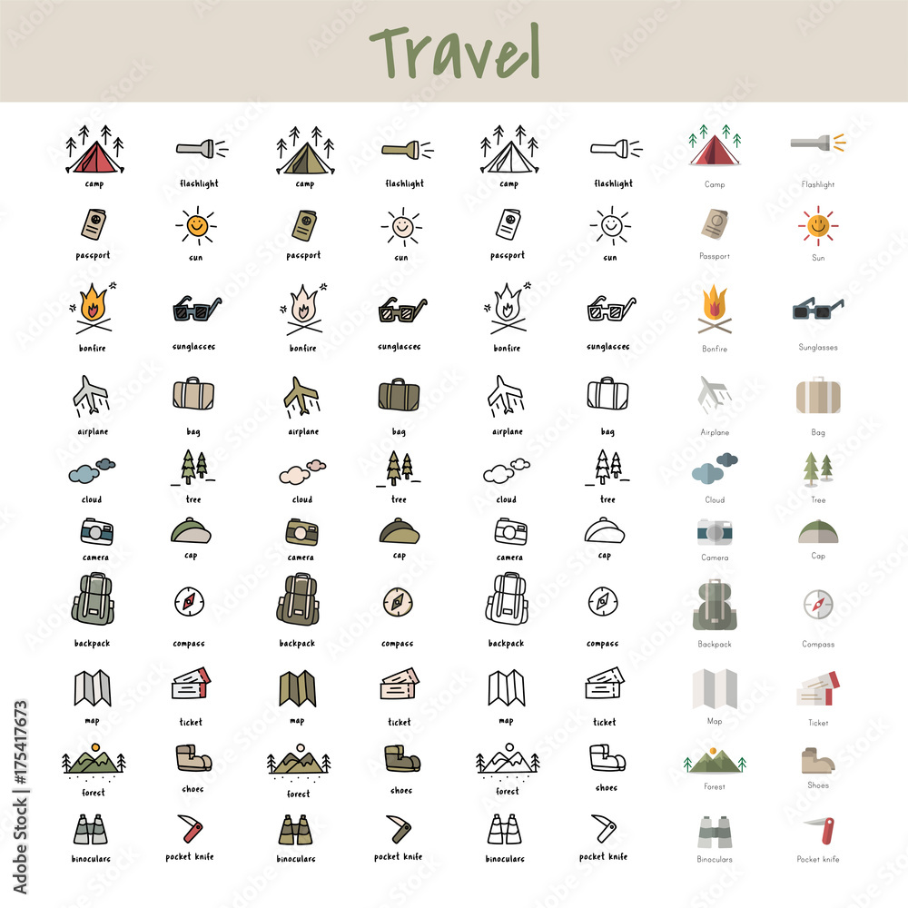 Plakat Illustration drawing style of camping icons collection