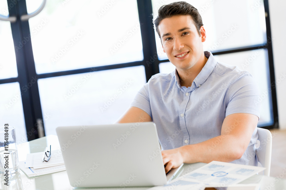 Handsome businessman working at computer Handsome businessman working at computer