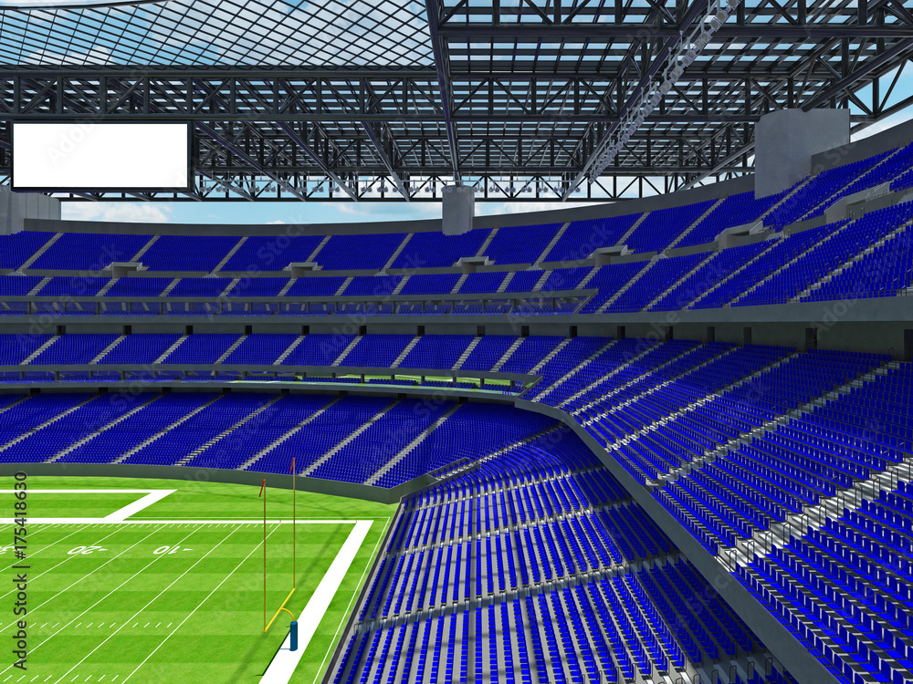 Fototapeta Nowoczesny stadion futbolu amerykańskiego z niebieskimi siedzeniami