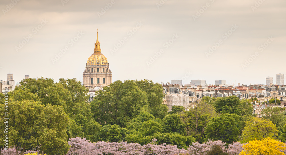 view of the roofs of the Invalides monument from the Place du Trocadero in Paris