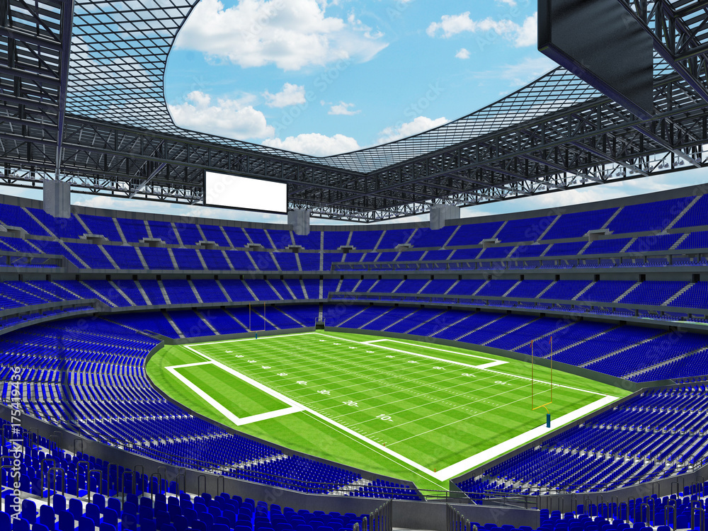 Fototapeta Nowoczesny stadion futbolu amerykańskiego z niebieskimi siedzeniami