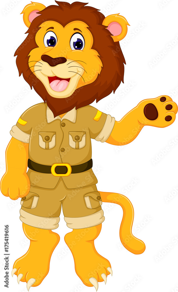 funny lion cartoon standing with waving and smile Stock Illustration |  Adobe Stock