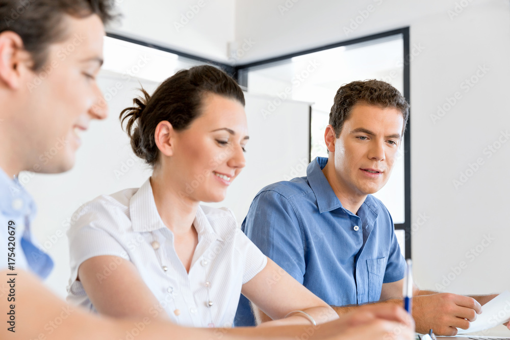 Fototapeta premium Group of happy young business people in a meeting