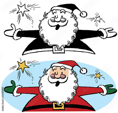 Santa Claus with his arms spread wide open in greeting