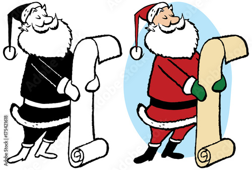Santa Claus checks his list to see who has been naughty or nice.