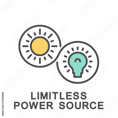 Icon limitless power source. The sun in the time loop is an unlimited source of power. The thin contour lines with color fills. photo