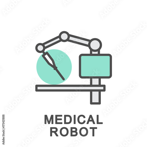 Icon medical robot. Robot for surgical operations. The thin contour lines with color fills.