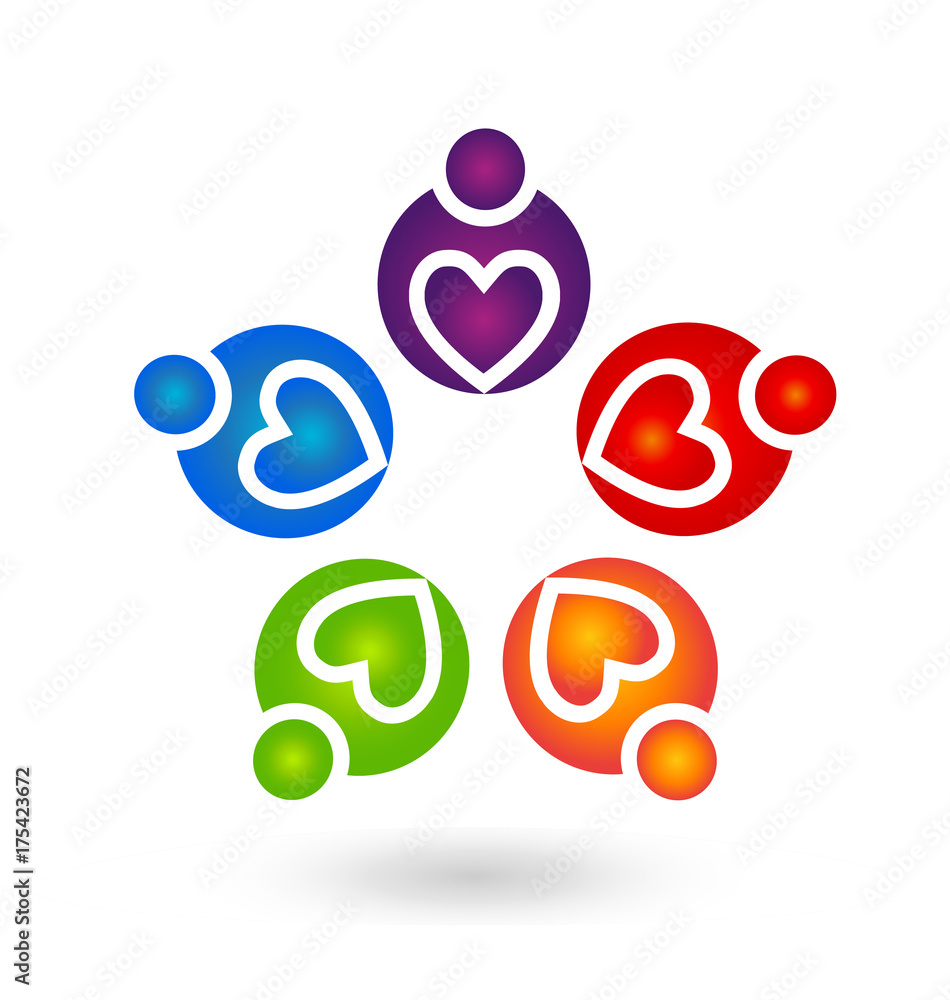 Teamwork helpful caring heart people abstract icon vector Teamwork helpful caring heart people abstract icon vector