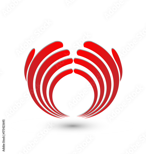 Abstract red hands coming together, icon vector