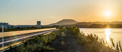 sunset along the river Fukuoka, Japan