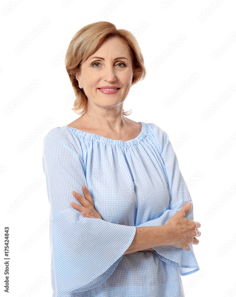 Beautiful mature woman on white background Beautiful mature woman on white background