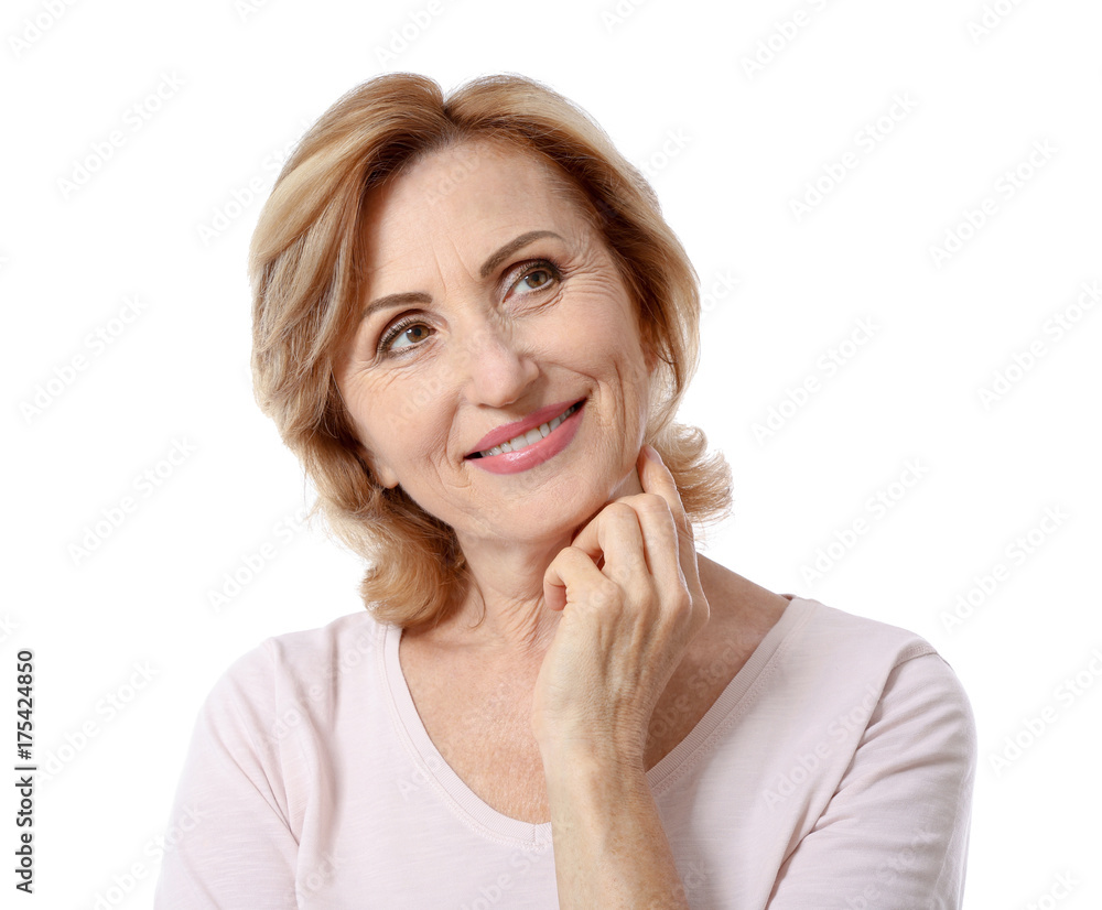 Beautiful mature woman on white background Beautiful mature woman on white background