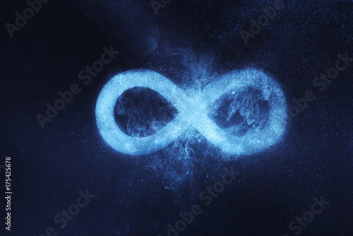 Infinity symbol or sign. Abstract night sky background photo