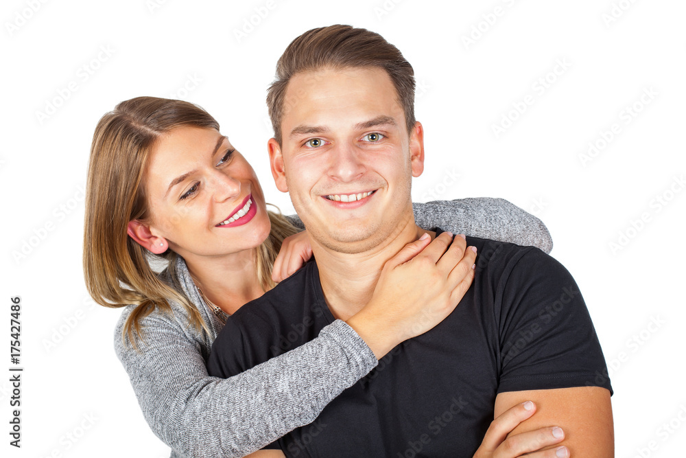 Cute young couple on isolated