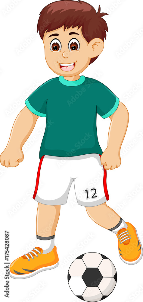 handsome soccer player cartoon kicking the ball