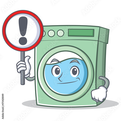 With sign washing machine character cartoon