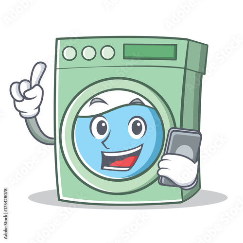 With phone washing machine character cartoon